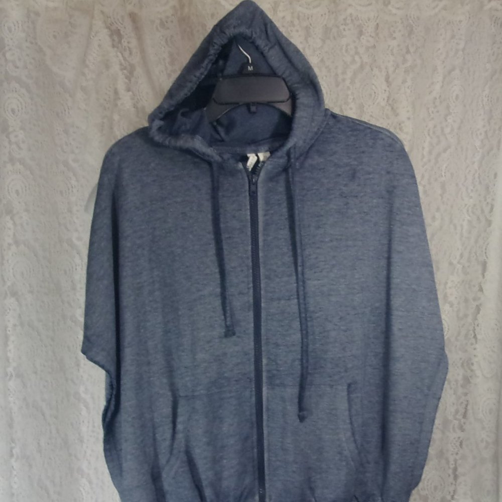 Live Well Gray Knit Zip Front Hoodie Open Free Side Drape.